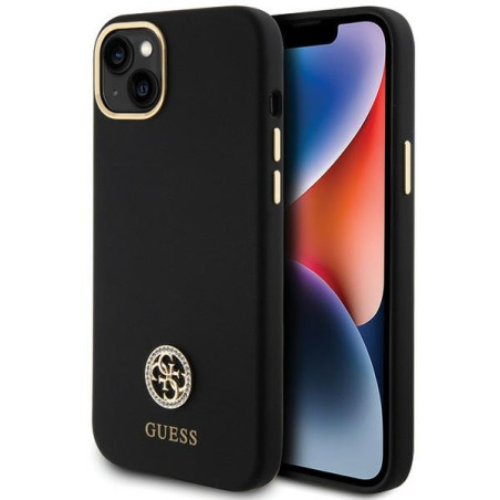 Kryt Guess Silicone Logo Strass 4G iPhone 15 Plus - černý