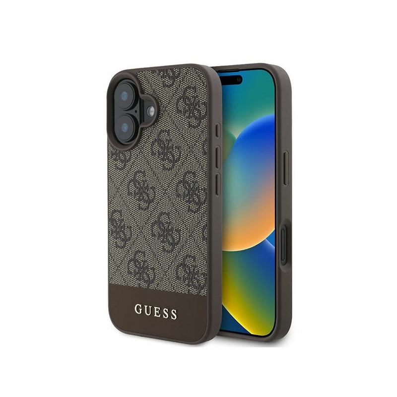 Kryt Guess 4G Bottom Stripe pro iPhone 16 Plus - hnědý