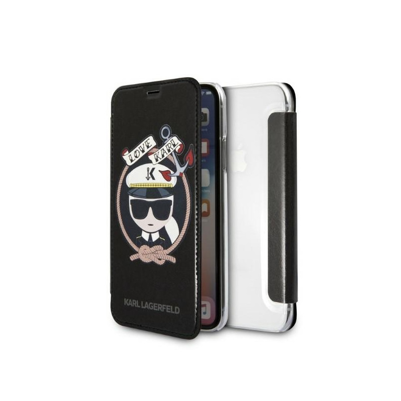 Kryt Karl Lagerfeld SIGNATURE GLITTER pro iPhone X/XS - černý
