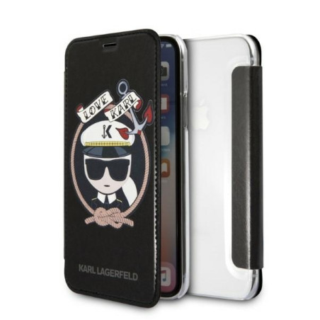 Kryt Karl Lagerfeld SIGNATURE GLITTER iPhone X/XS černý