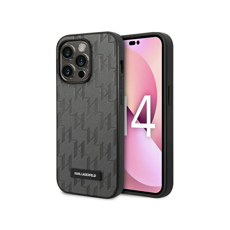 Kryt Karl Lagerfeld SAFFIANO MONO METAL pro iPhone 14 Pro Max - šedý
