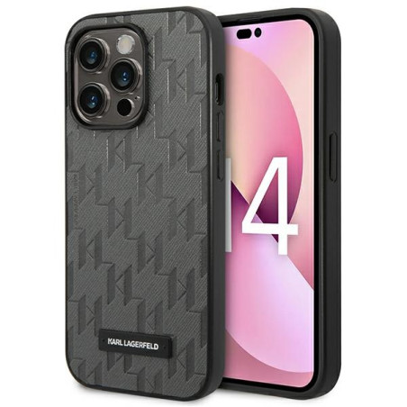 Kryt Karl Lagerfeld SAFFIANO MONO METAL iPhone 14 Pro Max – šedý