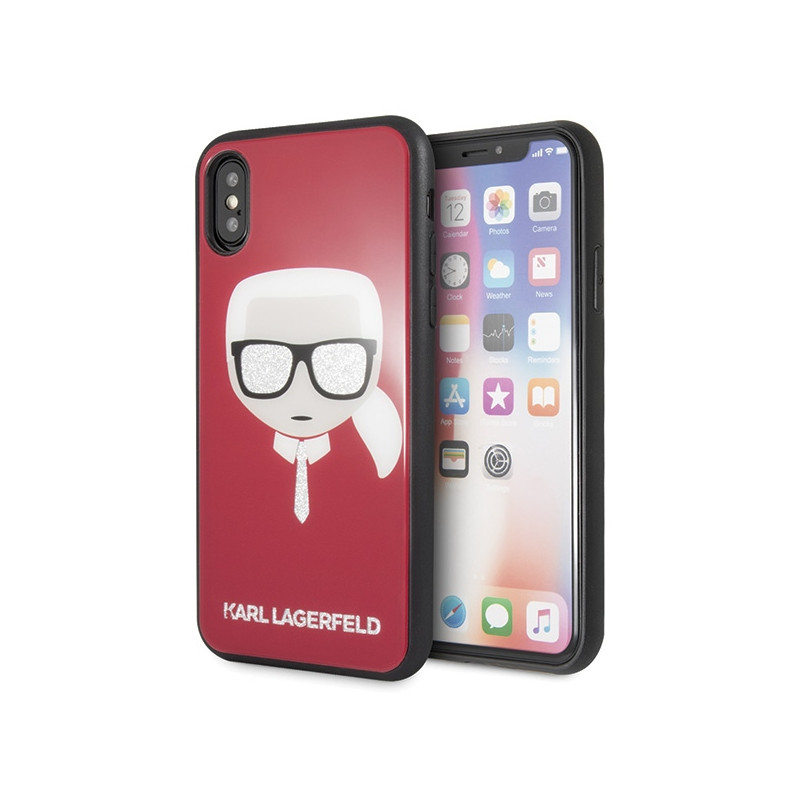 Kryt Karl Lagerfeld ICONIC GLITTER Karl`s Head pro iPhone X / Xs - červený