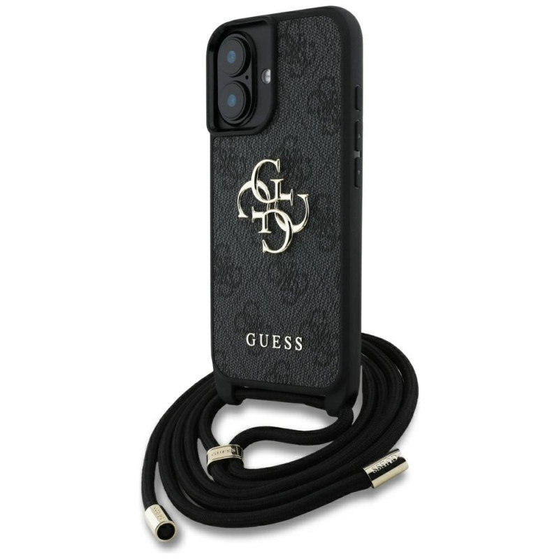 Kryt Guess 4G BIG LOGO CORD pro iPhone 16 - černý