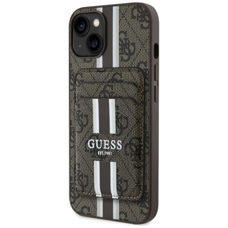 Kryt GUESS 4G STRIPES s MagSafe pro iPhone 15 - hnědý