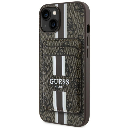 Kryt GUESS 4G STRIPES s MagSafe pro iPhone 15 - hnědý