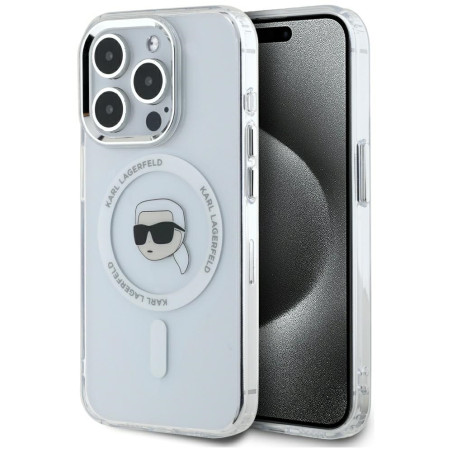 Kryt Karl Lagerfeld IML Metal Karl Head pro iPhone 15 Pro Max - bílá