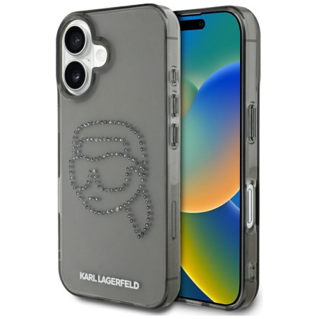 Kryt Karl Lagerfeld IML Rhinestones pro iPhone 16 černý
