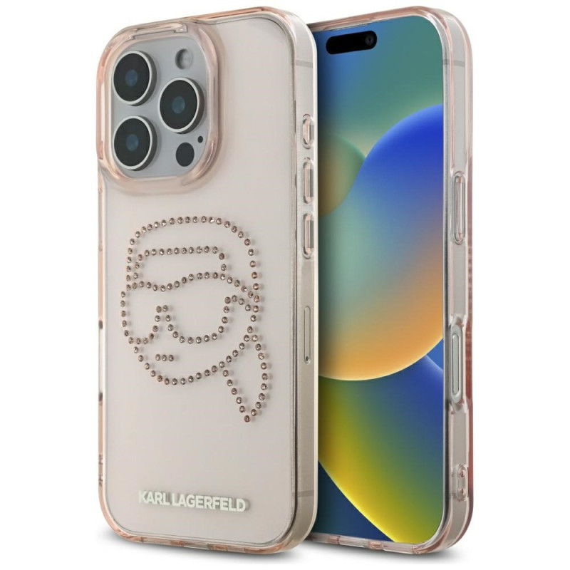 Kryt Karl Lagerfeld IML Rhinestones Karl Head Case pro iPhone 16 Pro - pink