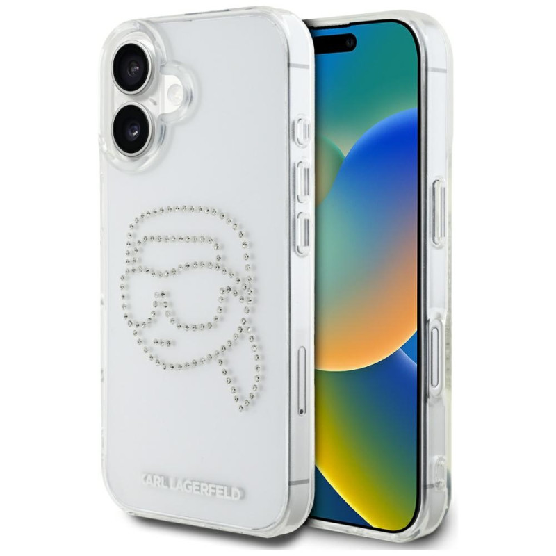Kryt Karl Lagerfeld IML Rhinestones Karl Head pro iPhone 16 - clear