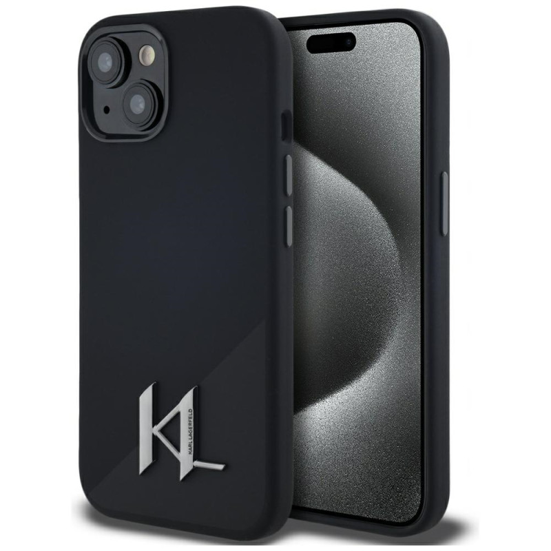 Kryt Karl Lagerfeld SILICONE SHADOW Metal pro iPhone 15 - černý