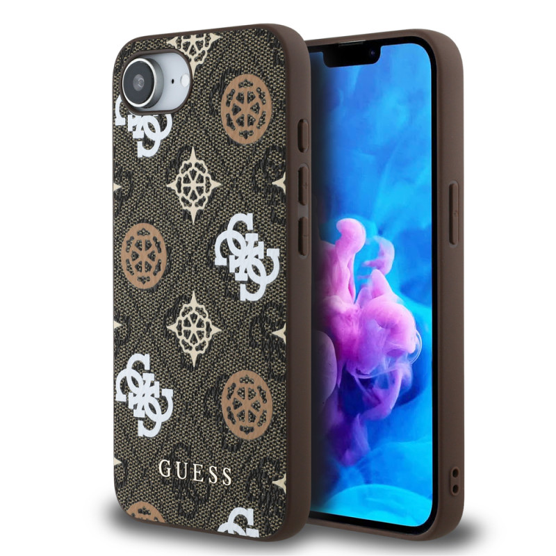 Kryt Guess PU 4G Peony pro iPhone 16e - hnědý