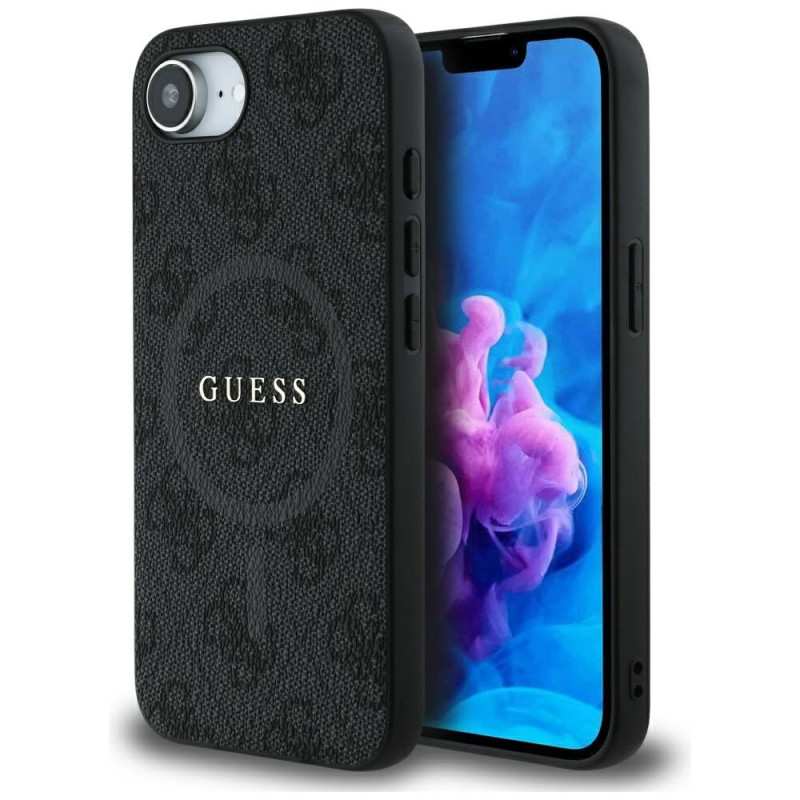 Kryt Guess PU Leather 4G Colored Ring pro iPhone 16e - černý