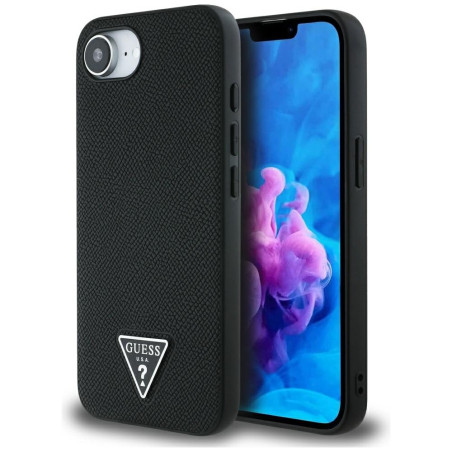 Kryt Guess Grained Triangle MagSafe pro iPhone 16e - černý
