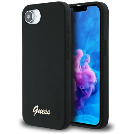 Kryt Guess Silicone Script MagSafe iPhone 16e - černý