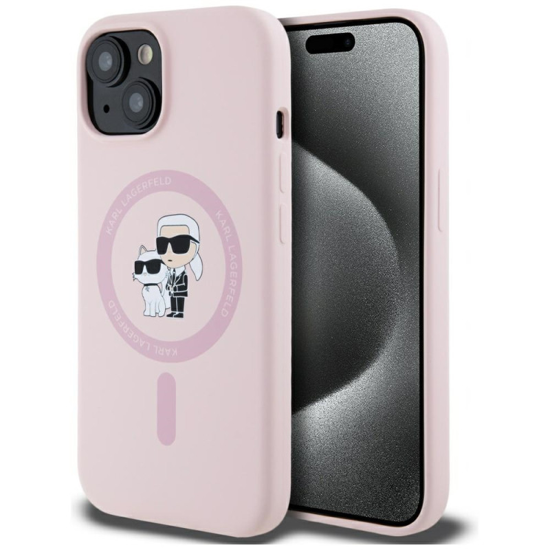 Kryt Karl Lagerfeld Karl&Choupette pro iPhone 15 Plus - růžová