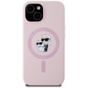 Kryt Karl Lagerfeld Silicone Karl&Choupette pro iPhone 15 - růžová