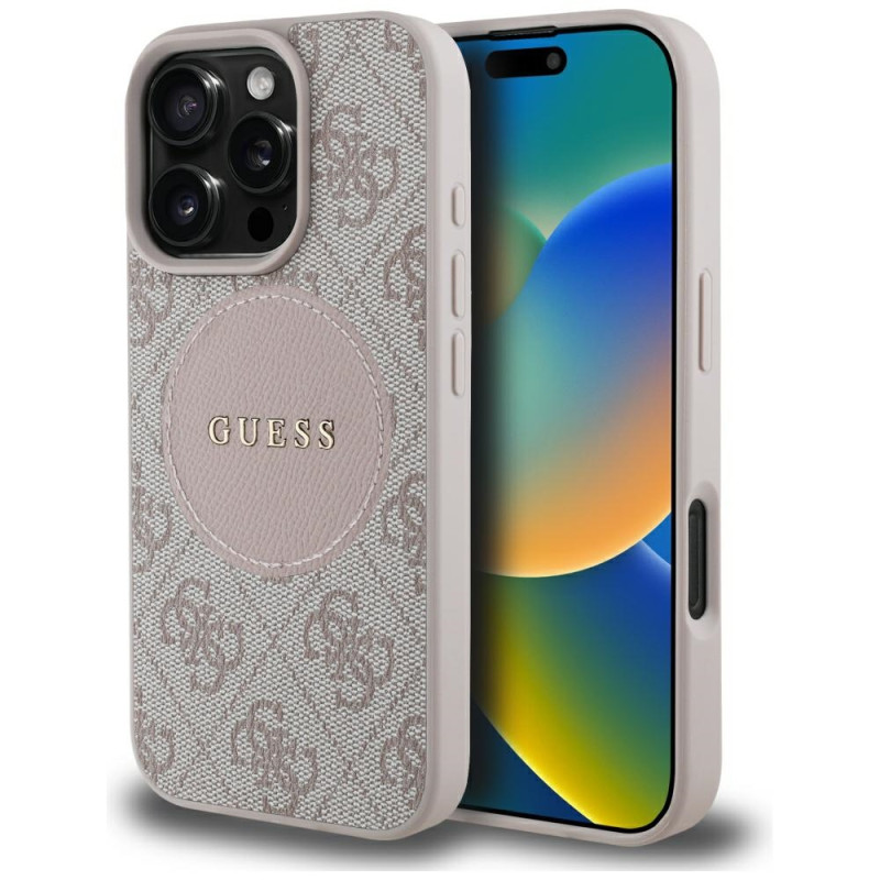Kryt Guess 4G Circle Classic Logo MagSafe pro iPhone 16 Pro - růžový