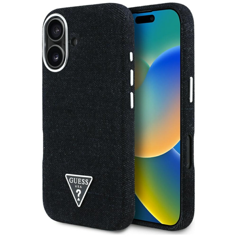 Kryt Guess DENIM TRIANGLE pro iPhone 16 - černý