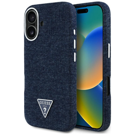 Kryt Guess Denim Triangle LOGO pro iPhone 16 - modrý