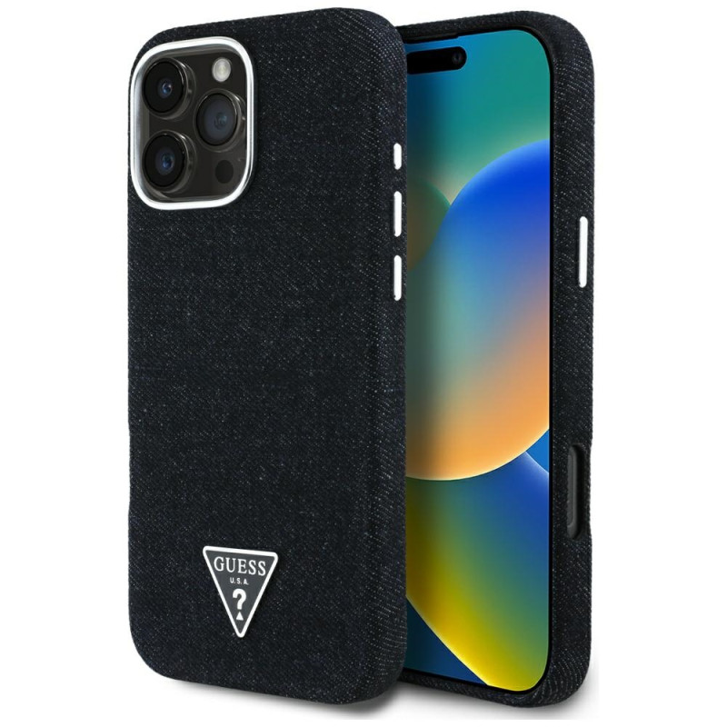 Kryt Guess DENIM TRIANGLE pro iPhone 16 Pro - černý