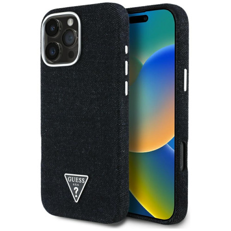 Kryt Guess DENIM TRIANGLE MagSafe pro iPhone 16 Pro Max černý