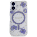 Kryt Guess Resin Flowers Glitter iPhone 16 - fialová