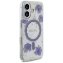 Kryt Guess Resin Flowers Glitter iPhone 16 - fialová