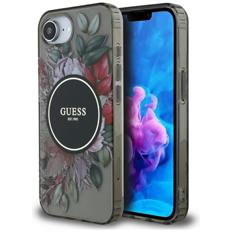 Kryt Guess IML FLOWERS pro iPhone 16e - black