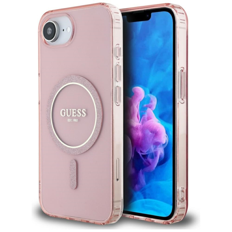 Kryt Guess IML GLITTER Circle MagSafe pro iPhone 16e - pink