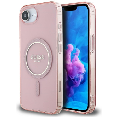 Kryt Guess IML GLITTER Circle MagSafe pro iPhone 16e - pink
