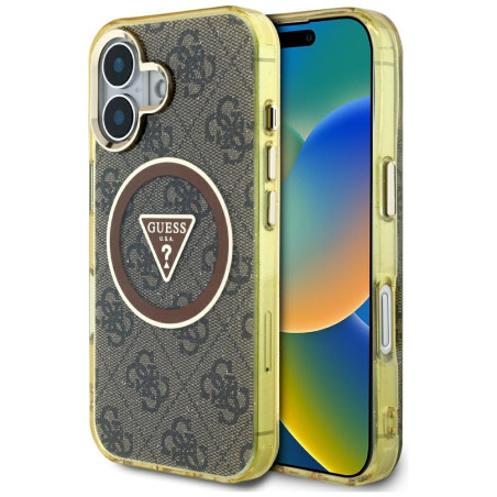 Kryt Guess IML Metal Glitter 4G pro iPhone 16 – hnědý