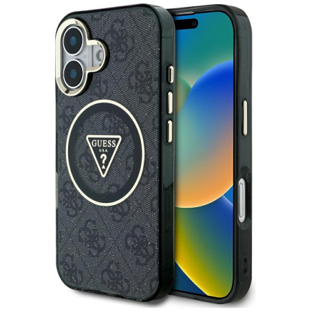 Kryt Guess IML Metal Glitter 4G MagSafe pro iPhone 16 - černý