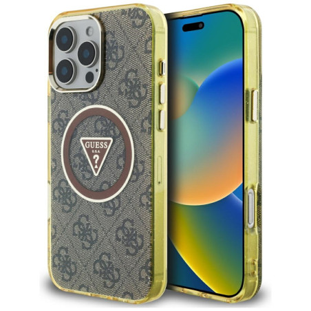 Kryt Guess IML Metal Glitter 4G pro iPhone 16 Pro - hnědá