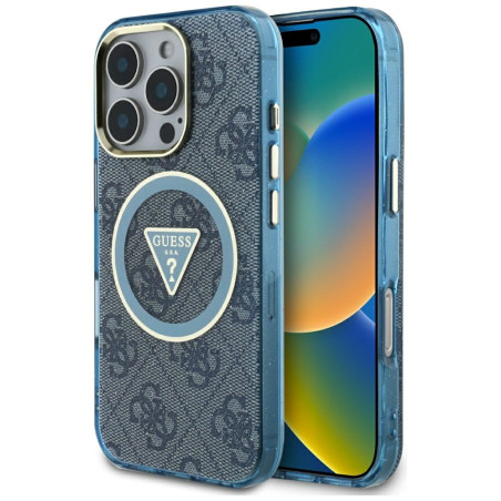 Kryt Guess IML Metal Glitter 4G pro iPhone 16 Pro - modrá