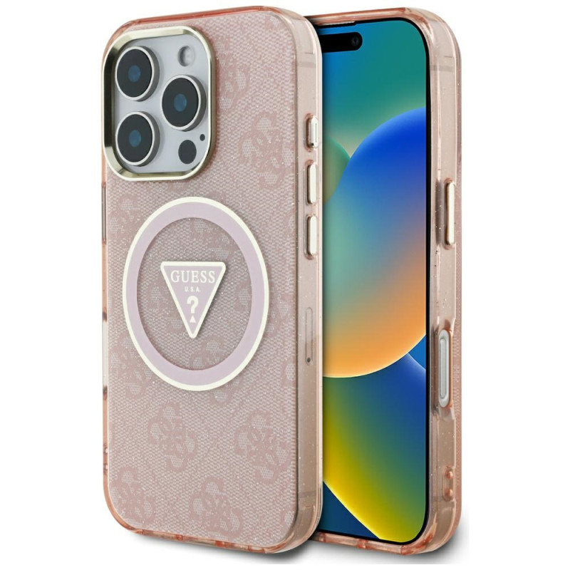 Kryt Guess IML Metal Glitter 4G Circle Triangle pro iPhone 16 Pro - pink
