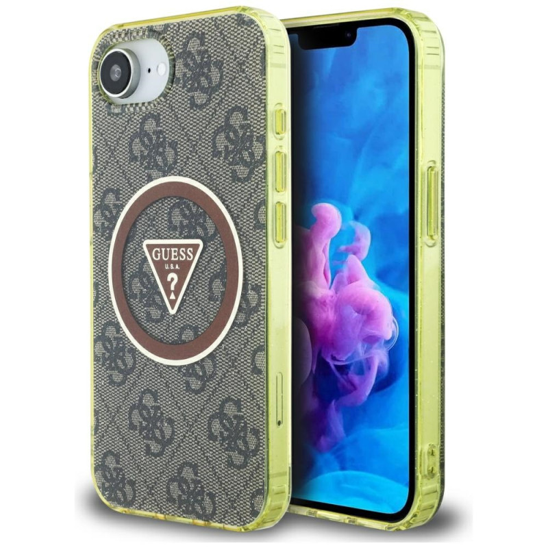 Kryt Guess IML Metal Glitter 4G Circle Triangle pro iPhone 16e - brown