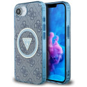 Kryt Guess MagSafe IML Metal Glitter 4G pro iPhone 16e - modrý