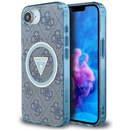 Kryt Guess MagSafe IML Metal Glitter 4G pro iPhone 16e - modrý