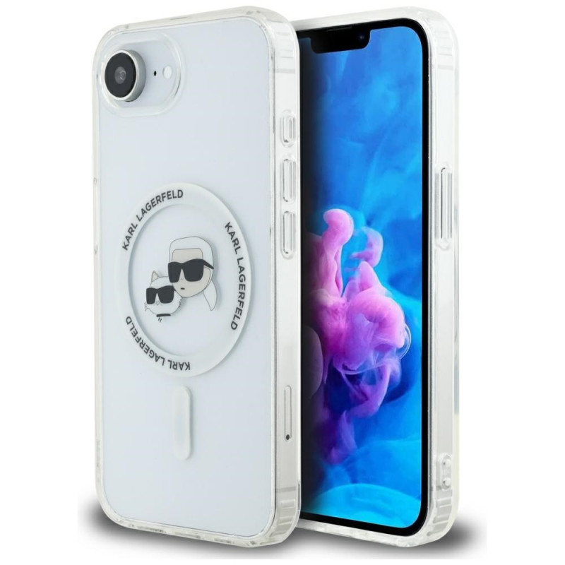 Kryt Karl Lagerfeld IML Metal Karl & Choupette Heads pro iPhone 16e - bílý