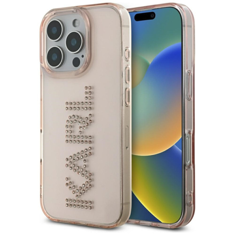 Kryt Karl Lagerfeld IML Rhinestones Logo pro iPhone 16 Pro Max - růžová
