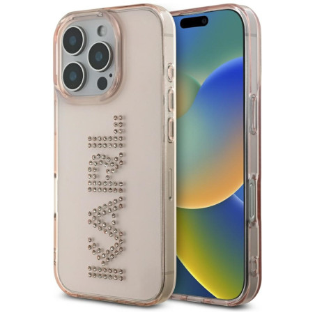 Kryt Karl Lagerfeld IML Rhinestones Logo iPhone 16 Pro Max – růžov