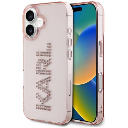 Kryt Karl Lagerfeld IML Rhinestones Logo iPhone 16 - růžová
