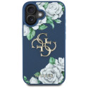Kryt Guess GRAINED ROSES BIG 4G pro iPhone 16 modrý