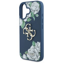 Kryt Guess GRAINED ROSES BIG 4G pro iPhone 16 modrý