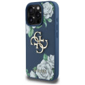 Kryt Guess Grained Roses Big 4G iPhone 16 Pro - modrý