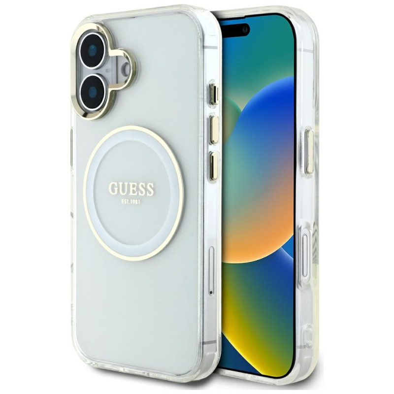 Kryt Guess IML Metal Colored Circle Classic Logo MagSafe pro iPhone 16 - white
