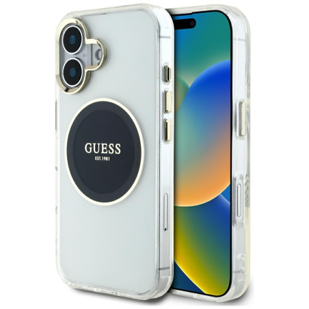 Kryt Guess IML Metal Colored Circle Logo pro iPhone 16 - černý