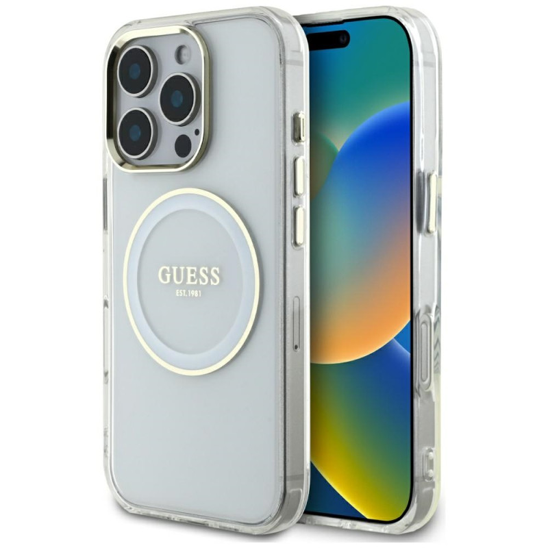 Kryt Guess IML Metal Colored Circle Classic pro iPhone 16 Pro - bílá