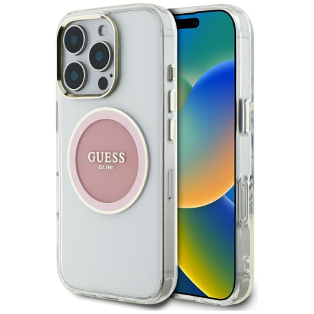 Kryt Guess IML METAL COLORED CIRCLE iPhone 16 Pro - růžový
